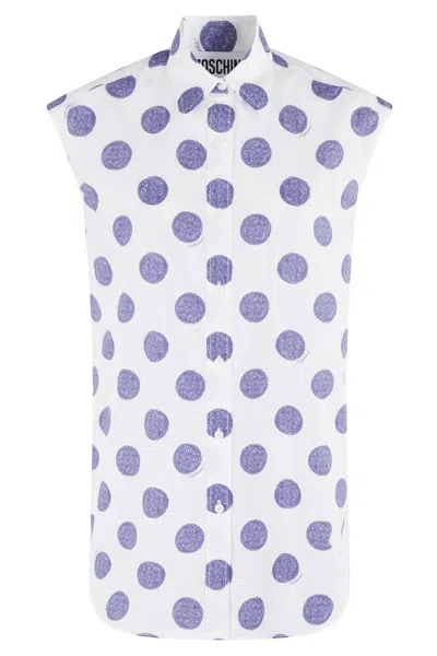 MOSCHINO MOSCHINO SLEEVELESS COTTON POPLIN SHIRT WITH POLKA DOT PATTERN