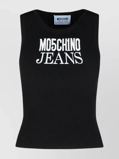Moschino Slim-fit Sleeveless Top With Bold Logo In Black