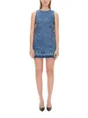 Moschino Sleeveless Fitted Denim Dress With Frayed Hem