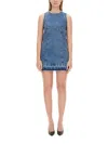 Moschino Sleeveless Fitted Denim Dress With Frayed Hem In Blue