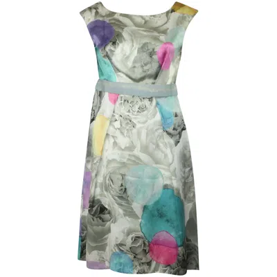 Moschino Sleeveless Floral Print With Waist Tie Dress In Multicolor Silk