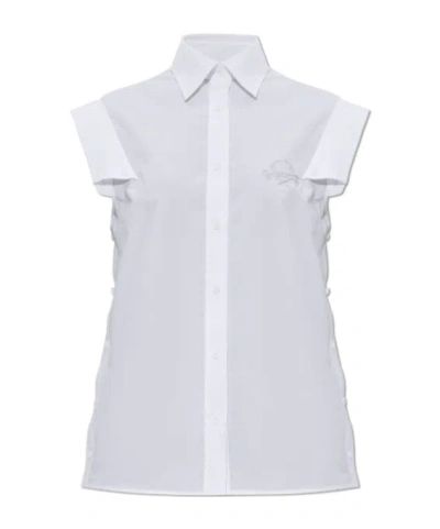 Moschino Laurel Embroidered Sleeveless Shirt In White