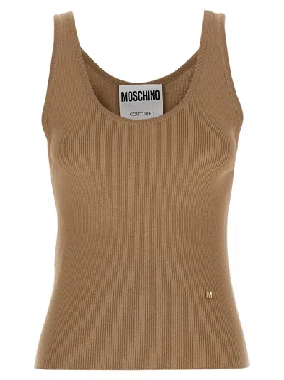 Moschino Sleeveless Silk Blend Knit Top In Brown