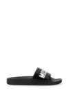 Moschino Men Slide Sandal With Logo In Black