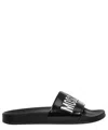 Moschino Men Slide Sandal With Logo In Black