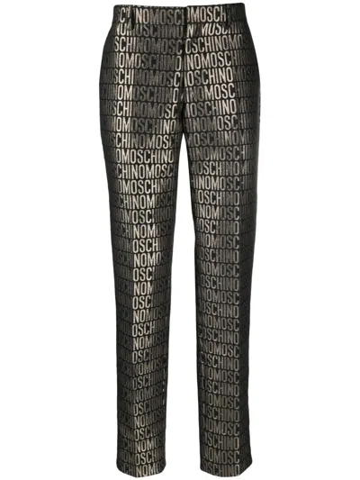 Moschino Slim-cut Logo-print Trousers In Black