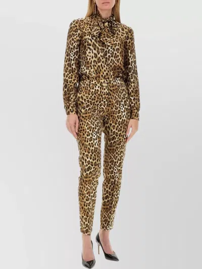 Moschino Slim Fit Leopard Print Trousers With Side Pockets In Brown