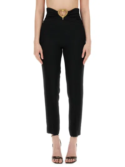 Moschino Slim-fit Pants With Heart-shaped Waist Detail In Black