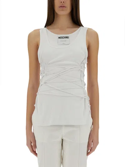 Moschino Slim Fit Tank Top With Laces In White