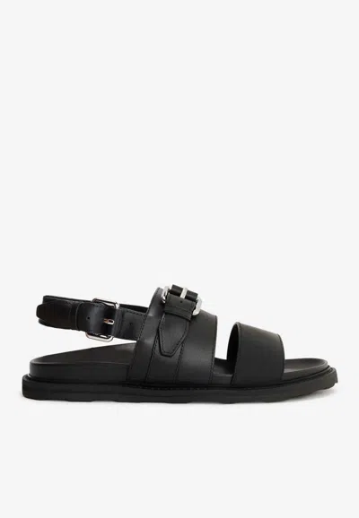 Moschino Slingback Leather Sandals In Multi