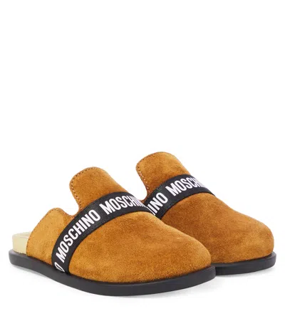 Moschino Kids' Slippers Aus Leder In Brown