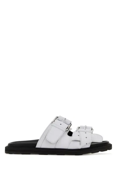 Moschino White Leather Slippers In Gray