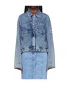 Shop Moschino Slit Long-sleeved Denim Coat In Blue