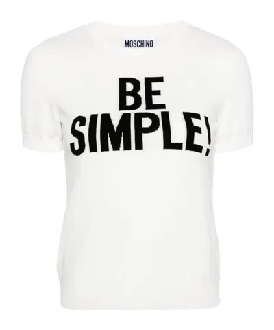 Moschino Slogan Intarsia-knit Cotton Jumper In White