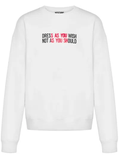Moschino Slogan-print Cotton Sweatshirt In Neutrals
