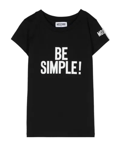 Moschino Kids' Slogan-print Cotton T-shirt In Black