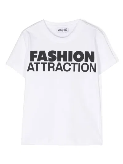 Moschino Kids' Slogan-print Cotton T-shirt In White