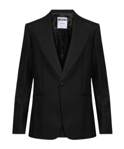 Moschino Slogan Printed Blazer In Black