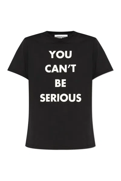 Moschino Slogan Printed Crewneck T-shirt In Black