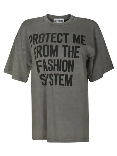 Moschino Slogan-print Cotton T-shirt In Grey