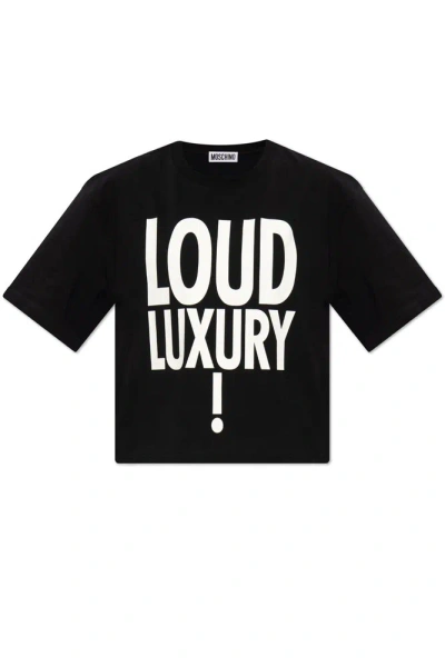 Moschino Slogan Printed Cropped T In Black