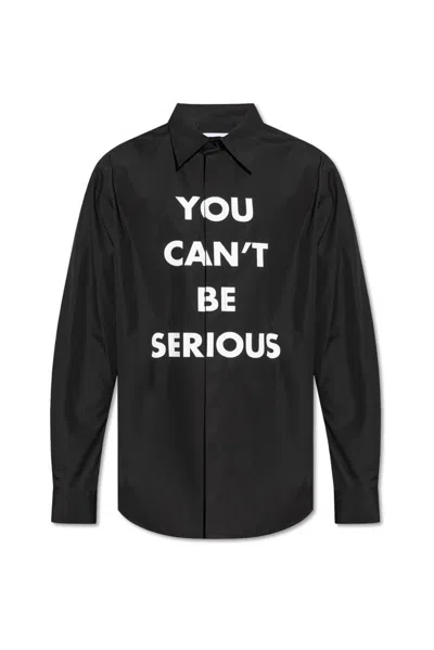 Moschino Slogan Printed Curved Hem Shirt In Black