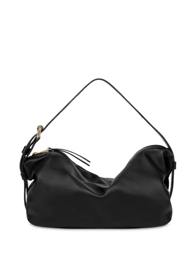 Moschino Slouchy Leather Shoulder Bag In Black