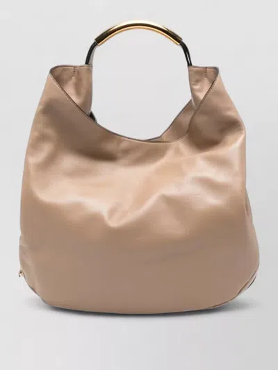 Moschino Slouchy Leather Shoulder Bag Gold Tone Hardware In Neutral