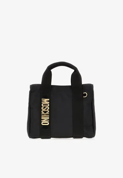 Moschino Small Logo Plaque Tote Bag In Black