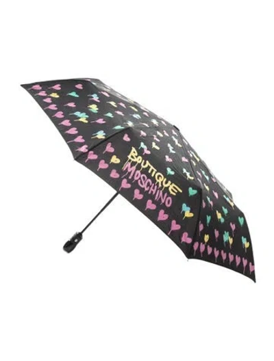 Pre-owned Moschino Small Printed Umbrella In Black