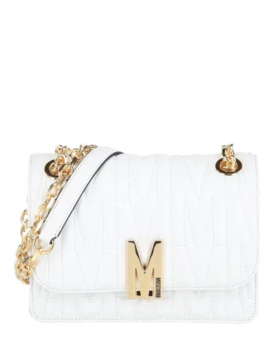 Moschino Small Signature Logo Chain Shoulder Bag In White