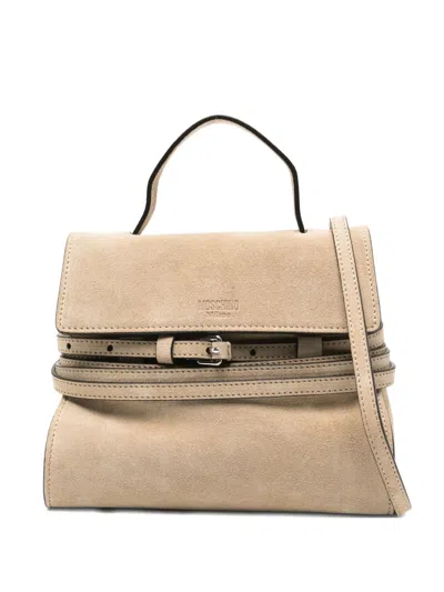 Moschino Small Tie Me Flap-closure Suede Tote Bag