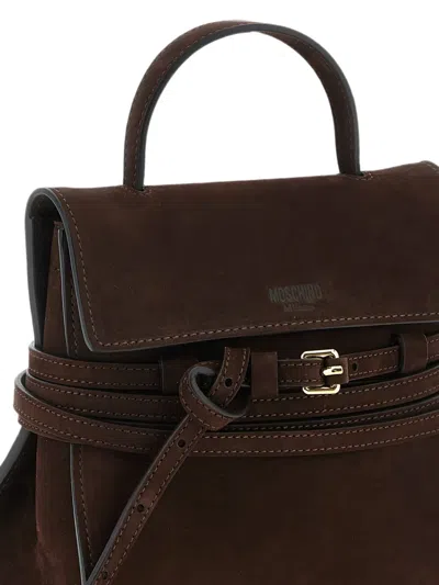 Moschino Small Tie Me Nubuck Tote Bag In Brown