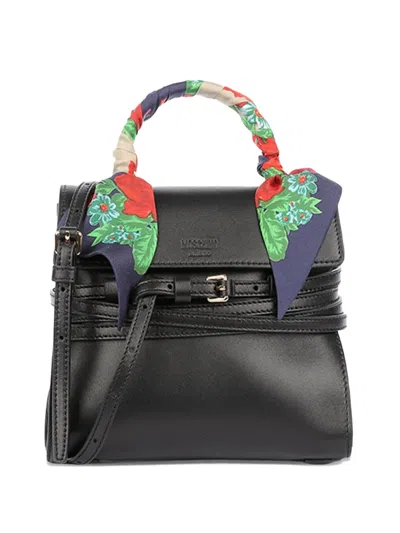 Moschino Small Tie Me Scarf-detail Tote Bag In Black
