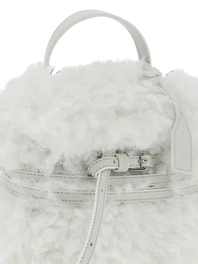 Moschino Small Tie Me Shearling Tote Bag In White
