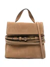 Moschino Small Tie Me Suede Tote Bag In Brown