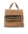 Moschino Small Tie Me Suede Tote Bag In Brown