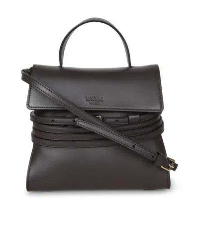 Moschino Small Tie Me Tote Bag In Brown