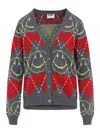 Moschino Jacquard Smile Wool Blend Cardigan In Gray