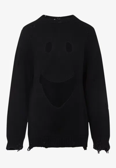 MOSCHINO SMILE DISTRESSED WOOL SWEATER