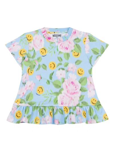 Moschino Babies' Smile-face Print Dress In Blue