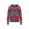 Moschino Jacquard Smile Wool Blend Cardigan In Gray