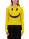 MOSCHINO FUR EMBELLISHED SMILEY SWEATER