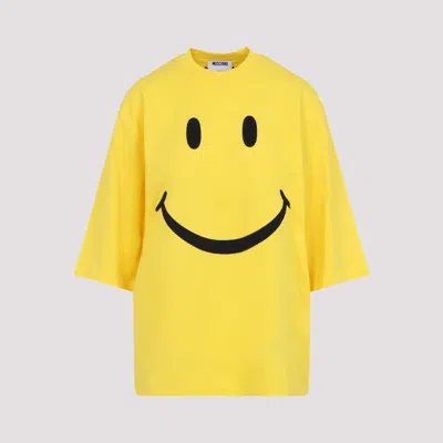 Moschino Crew Neck Smiley Face Print T-shirt In Yellow