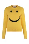Moschino Smiley Face Knit Sweater In Yellow