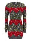Moschino Wool Blend Mini Dress With Diamond-stitched Pattern In Multi