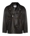 Moschino Leather Smiley Face Studded Jacket In Brown