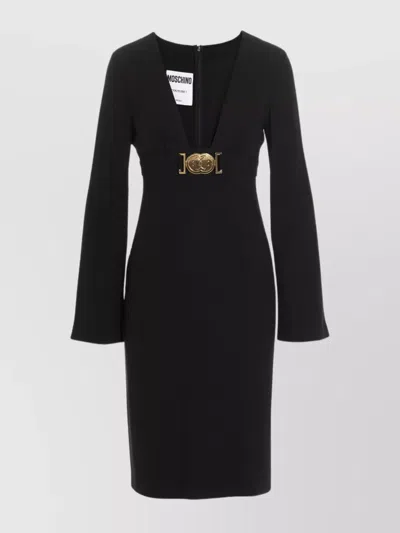 Moschino Logo-plaque Long-sleeved Dress In Black