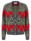 Moschino Jacquard Smile Wool Blend Cardigan In Multi