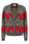 Moschino Jacquard Smile Wool Blend Cardigan In Multi
